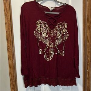 Red and Gold Elephant Embellished Blouse EUC